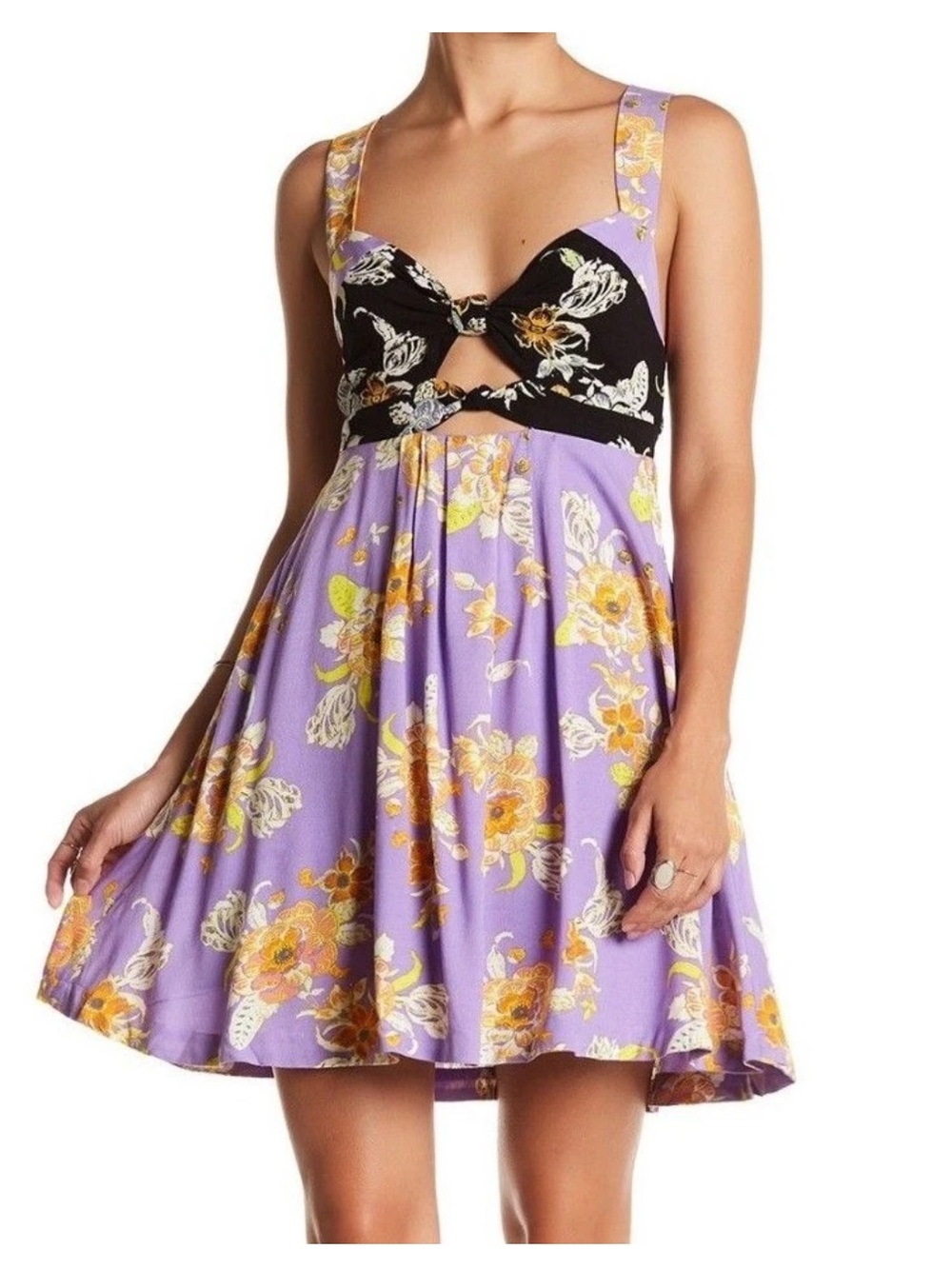 NWT Free People Baby it’s You Floral Print V-Neck Mini Dress in Purple Combo